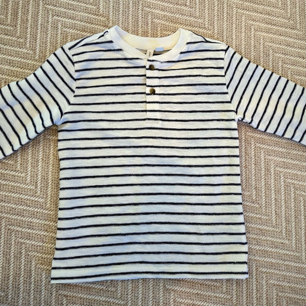 Janie and Jack Navy and White Striped Henley Size 6 Like New
